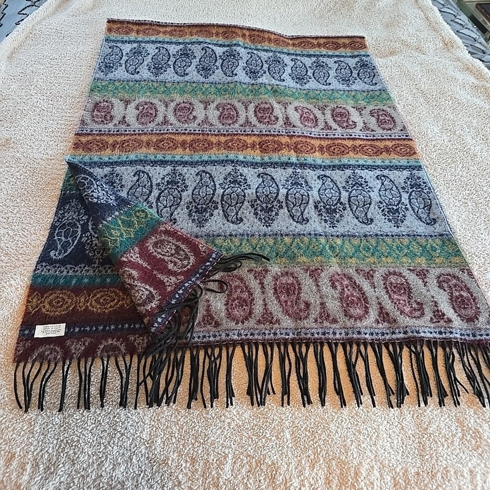 Made In Italy Paisley Scarf/shawl Fringe Trim Multicolor‎ Boho Wrap - Picture 2 of 7